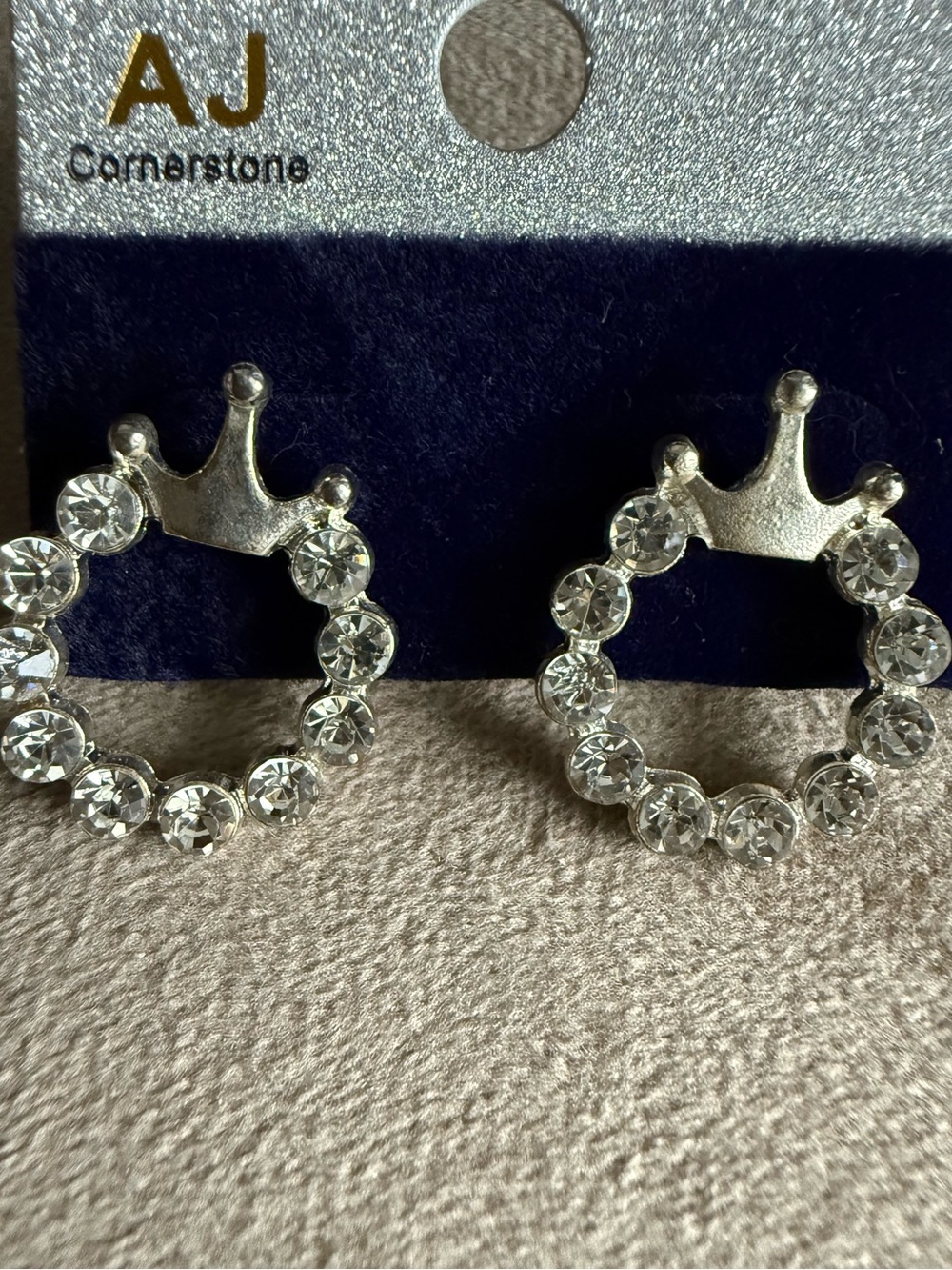 AJ Cornerstone Silver Crystal Crown Hoop Earrings - Clear